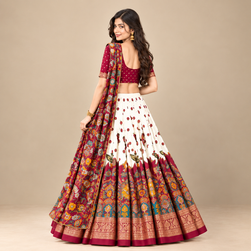 Women’s Kalamkari Printed Lehenga Choli with Matching Dupatta,